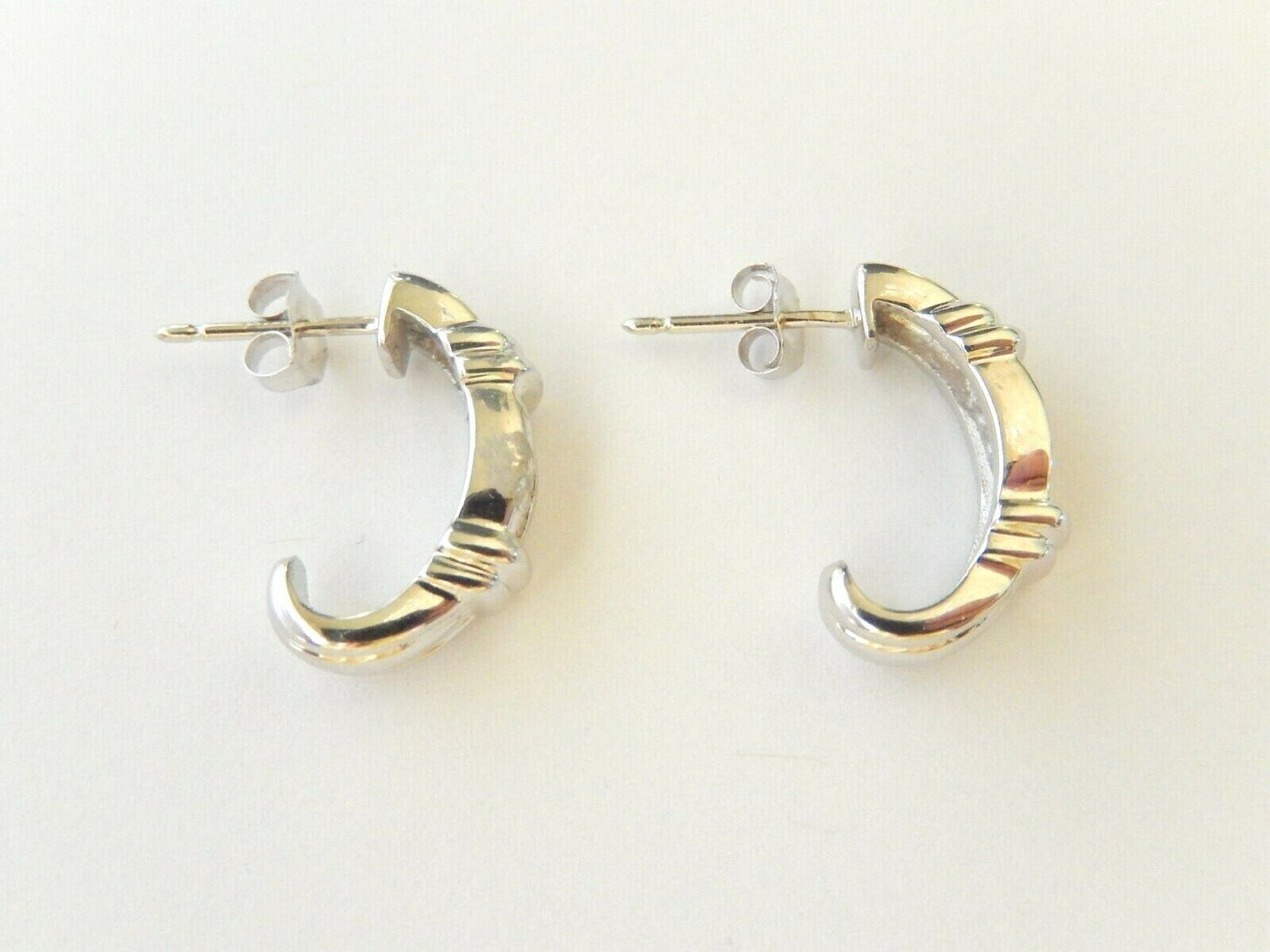 14K Solid White Gold 3/4 Hoop Earrings with Natural VS Baguette Diamonds
