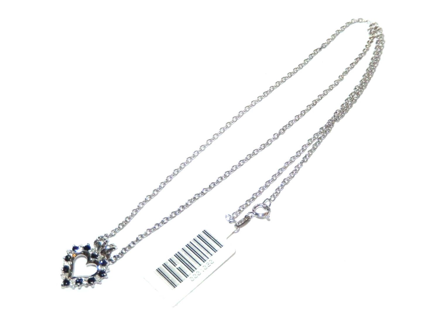10k White Gold Diamond Sapphire Pendant With 18" Chain