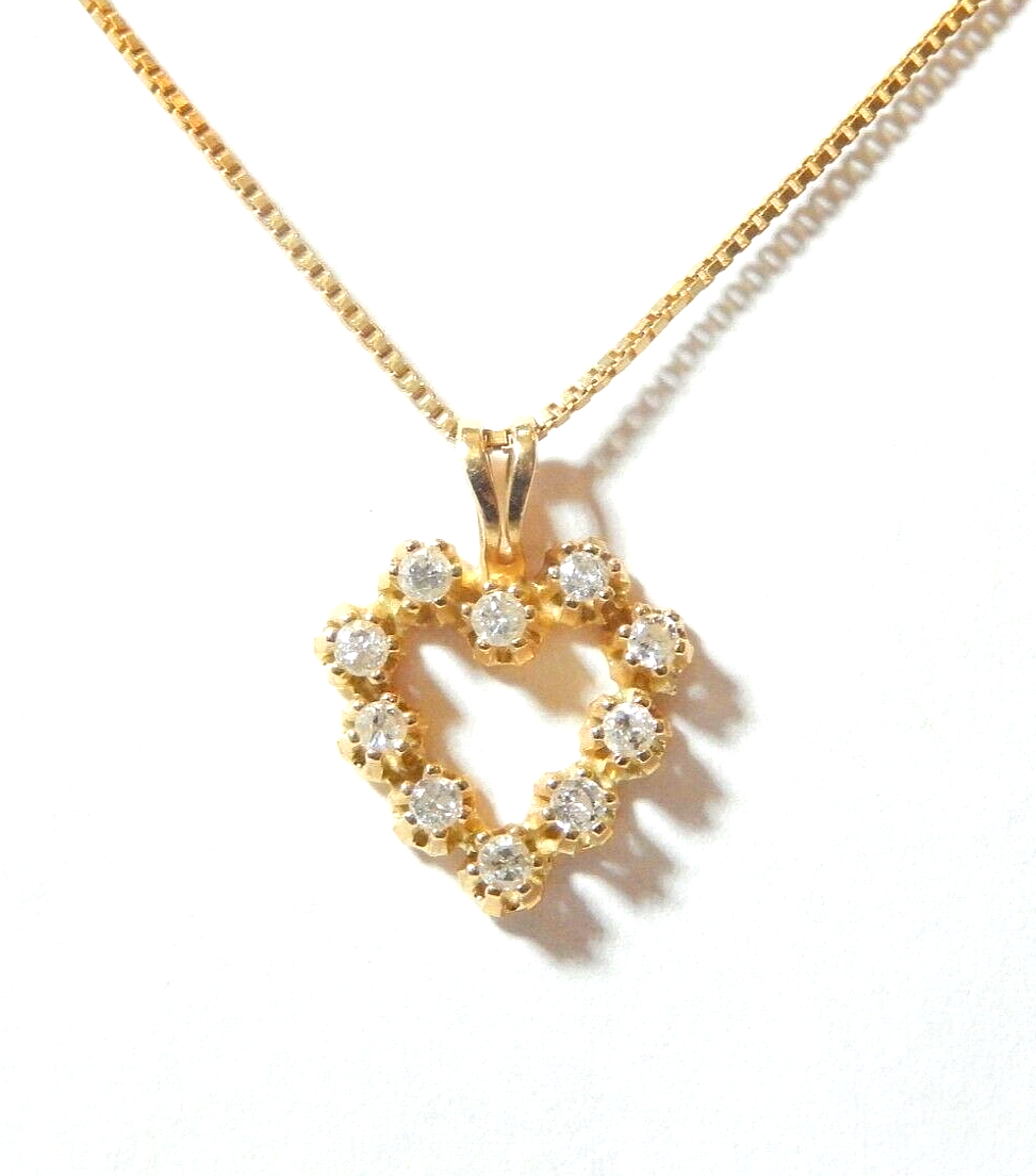 10k Yellow Gold 10 Diamond  Heart  Pendant With 18" Chain