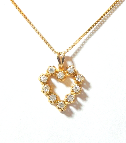 10k Yellow Gold 10 Diamond  Heart  Pendant With 18" Chain
