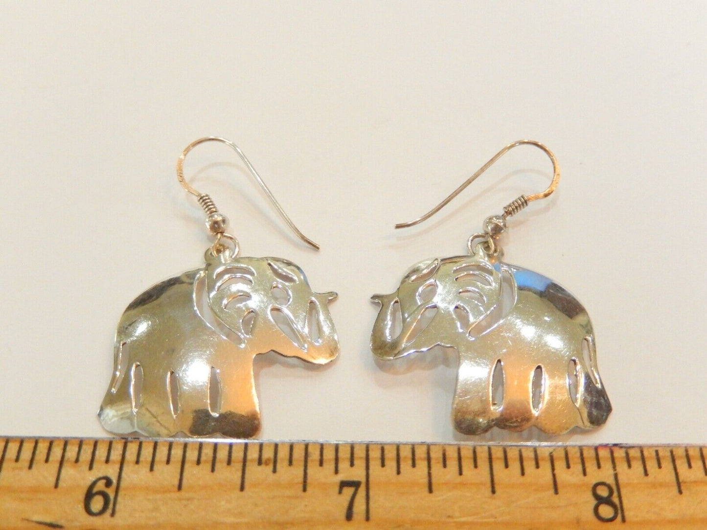 *VINTAGE*  Sterling Silver Lucky Elephant Dangle Earrings 1 1/8" x 1 1/8"
