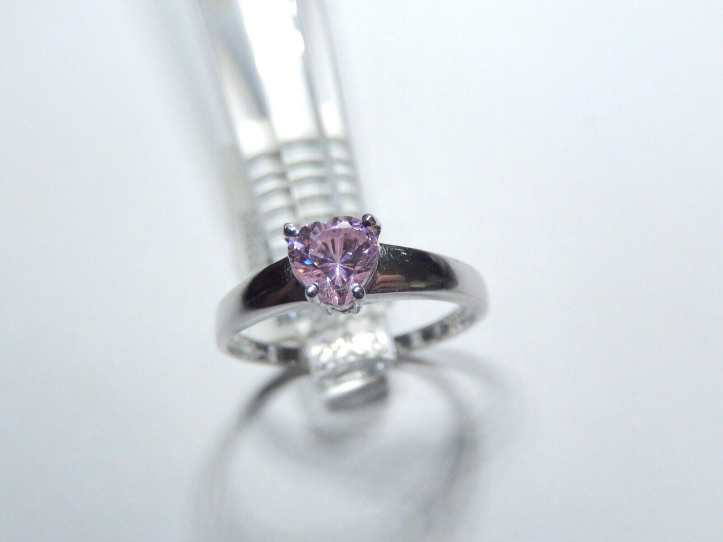 10k White Gold .50CT Heart Shape Lab Created  Pink Sapphire Solitaire  Ring 7.5