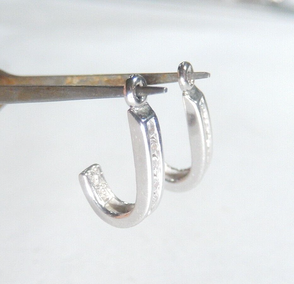 *VINTAGE* 14K White Gold .40CT Natural VS Diamond J-Hoop Earring Jackets