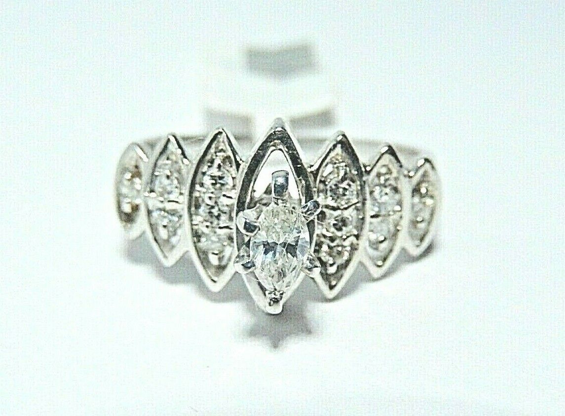 *NWT* 14K White Gold Marquise & Round VS Diamond Ladies Engagement Bridal Ring