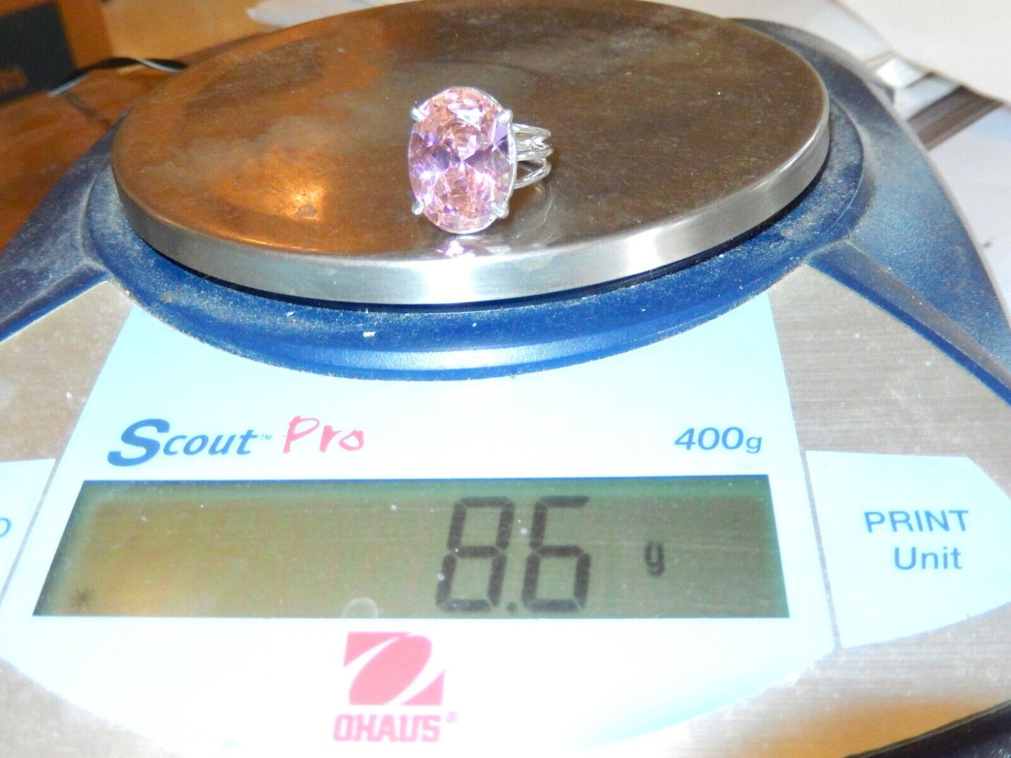 ~HUGE  .925 Sterling Silver 13.0 CT Statement Ring Pink CZ Cocktail Ring sz 7