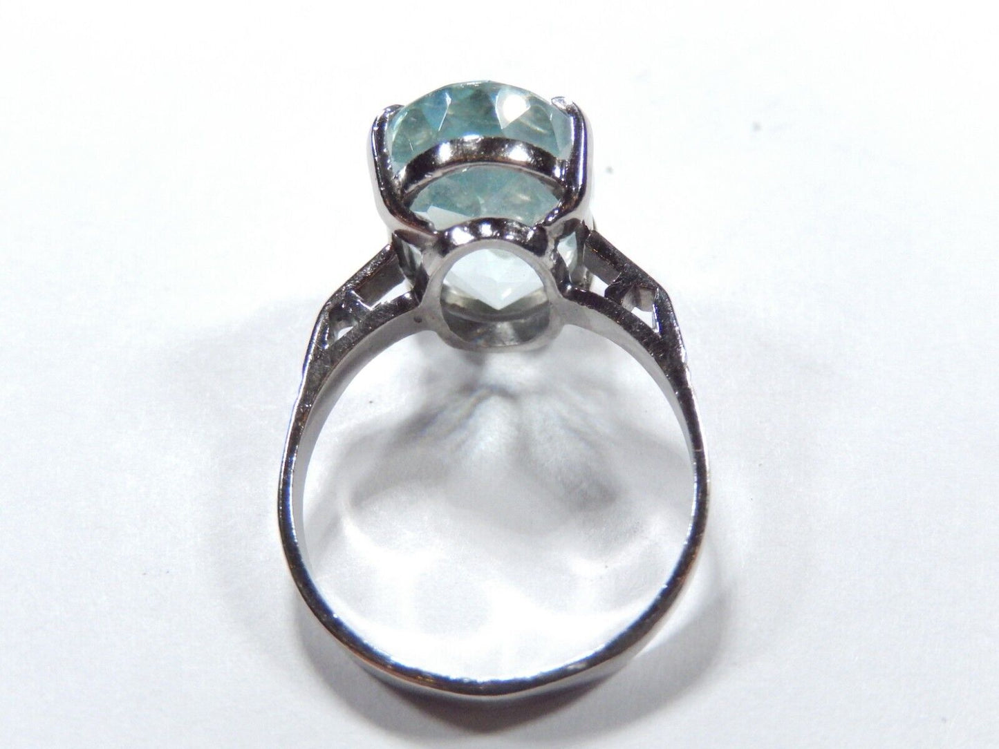 VINTAGE* Sterling Silver 9.00 CT BLUE TOPAZ OVAL FANCY CUT SOLITAIRE Ring Sz7.75