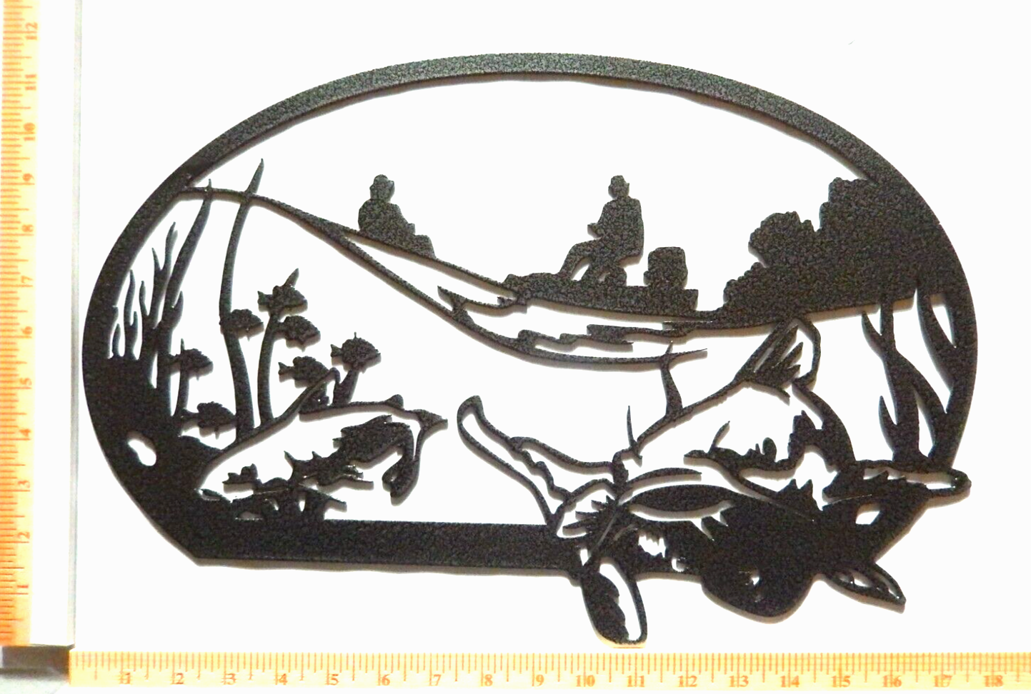 ~NEW~ LARGE 14ga. " FISHERMEN IN A BOAT" Gray Metal Wall Art - 18" x 12"