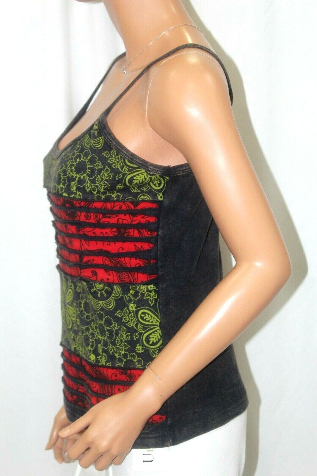 *VINTAGE*  Hippie Boho Tank Top Women's Med Blue With Flower Background - COOL