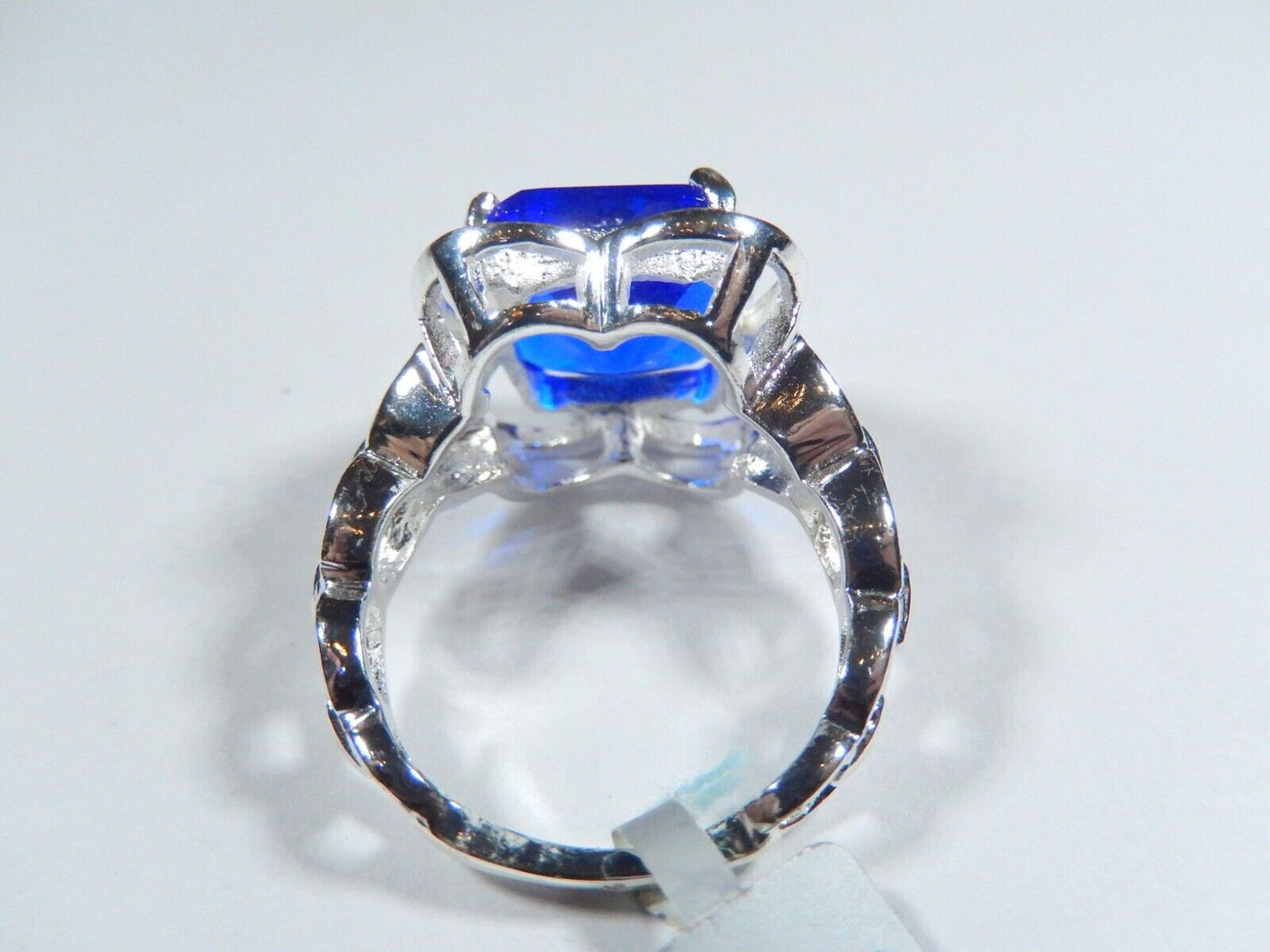 Sterling Silver 9.0 CT Cushion Cut Simulated  Blue Sapphire Ring Size 8.5
