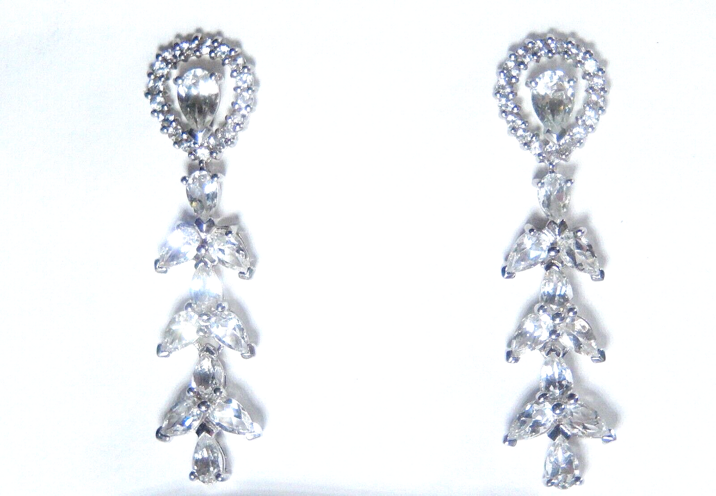 *VINTAGE*  Sterling Silver Long CZ Dangle Post Earrings
