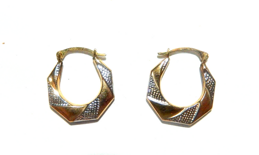 *VINTAGE*  10k Yellow & White Gold 15mm x 17mm Hoop Earrings