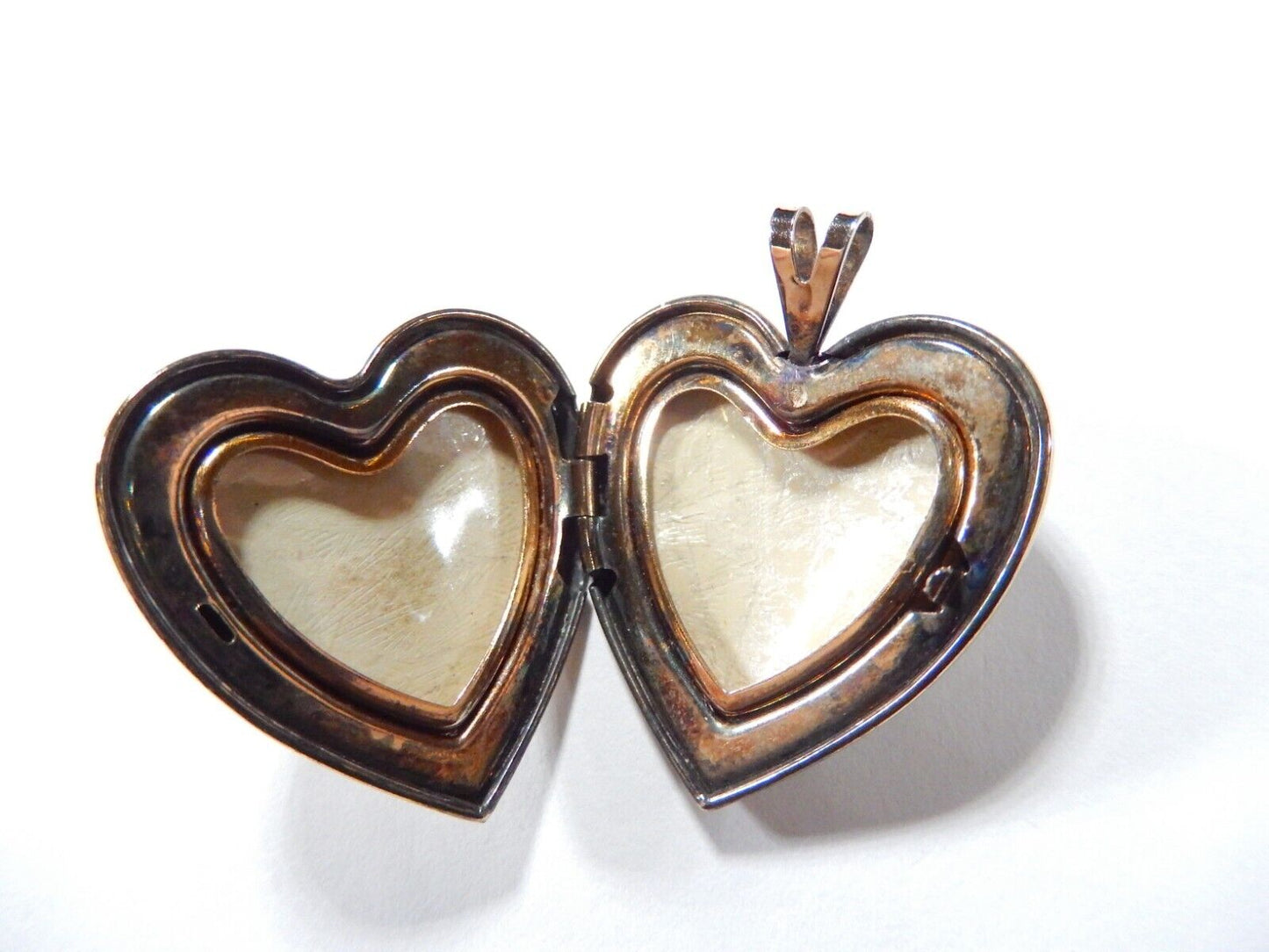 Vintage Gold vermeil over Sterling Silver Etched Photo Heart Locket Pendant