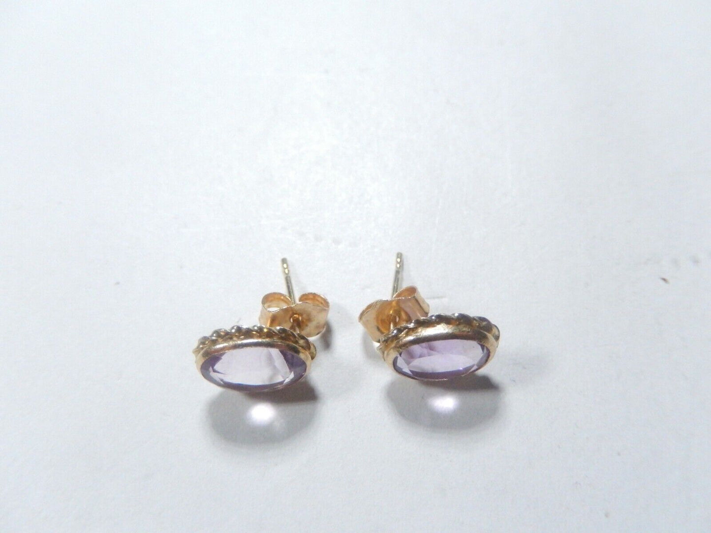 *VINTAGE*  14K Yellow Gold 2.50 CT  Oval Cut Natural Amethyst Stud Earrings