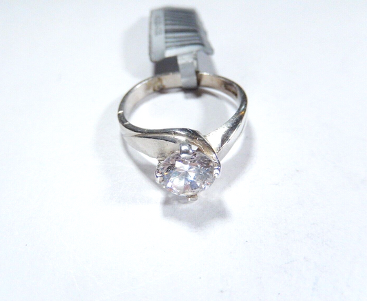 VINTAGE- Sterling Silver 1.00CT Round Cubic Zirconia Bypass Solitaire Ring Sz6.5