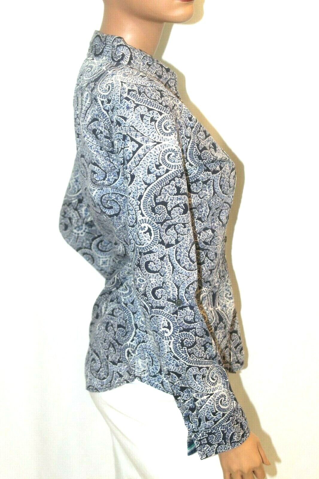 G.H. Bass Co. Blue/White Paisley Button Down Women Long Sleeve Blouse Size Med