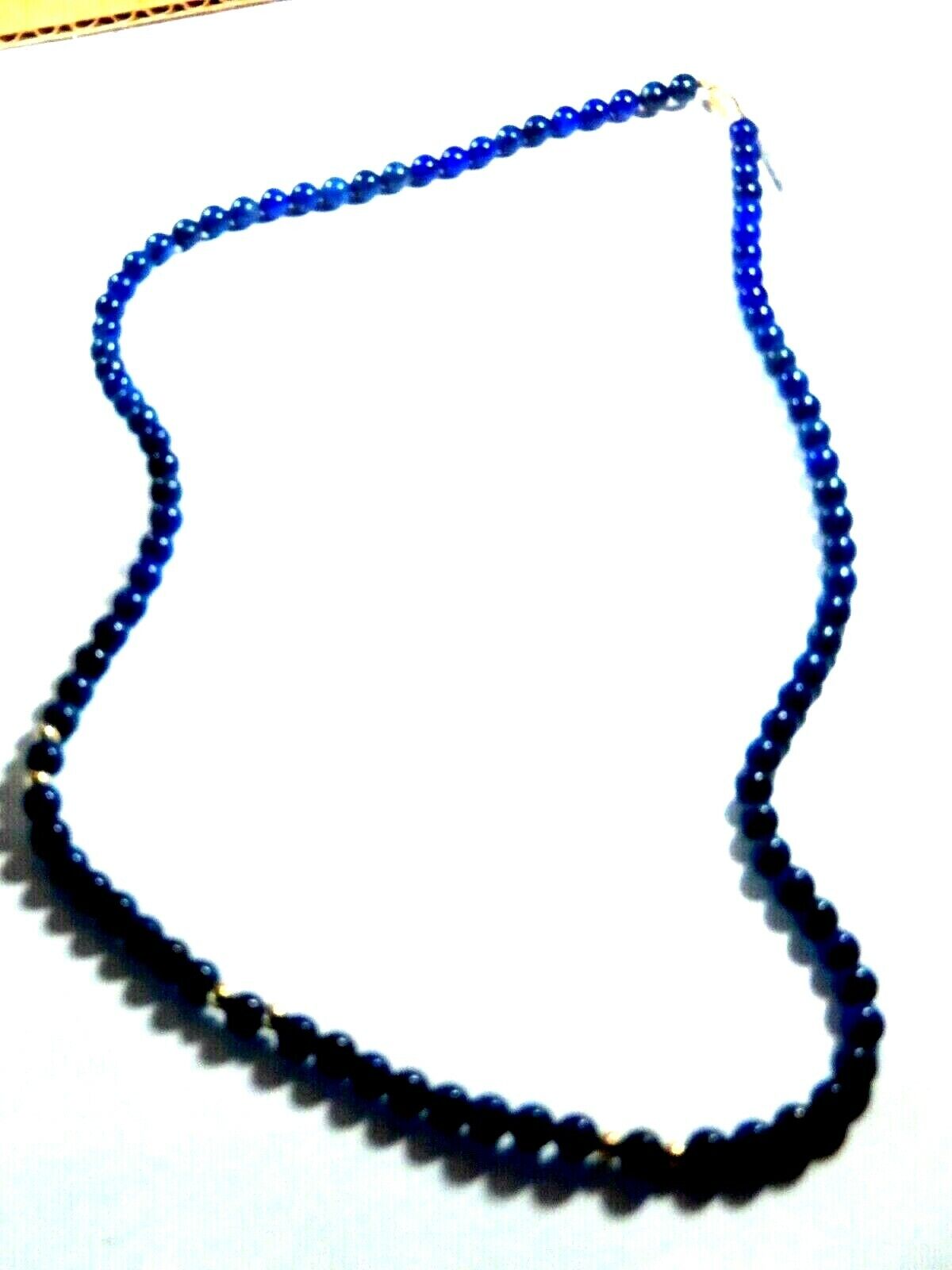 *VINTAGE*  14k Yellow Gold 4mm Bead and 6mm Lapis Bead Necklace 24" long