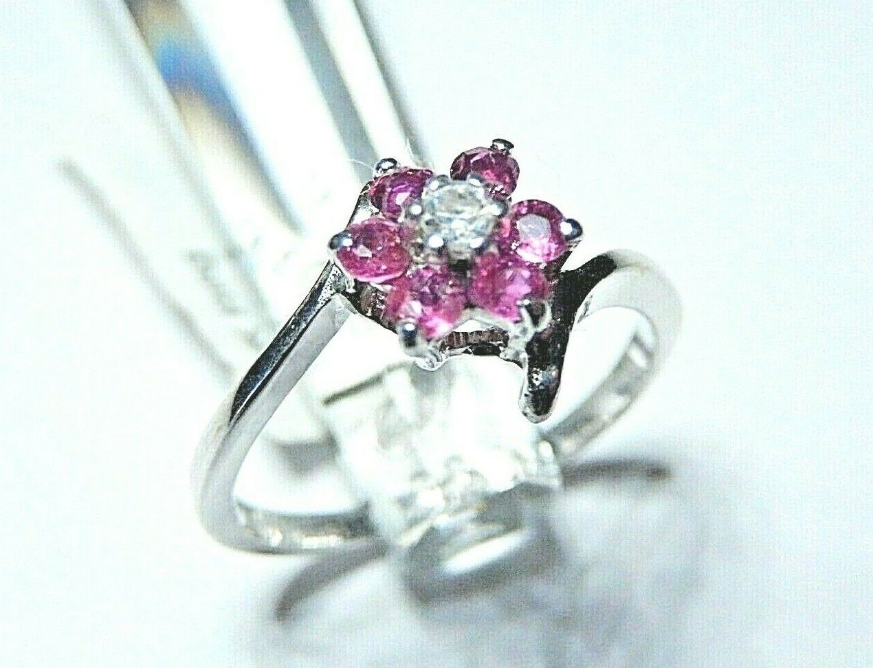 *NWT* 10k White Gold Ruby And Diamond 7 Stone Ring Size 6.75