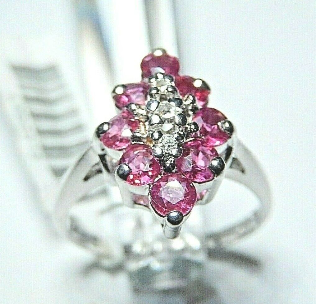 *NWT* 14k Genuine White Gold Ruby and Diamond Ladies Ring Size 6.75