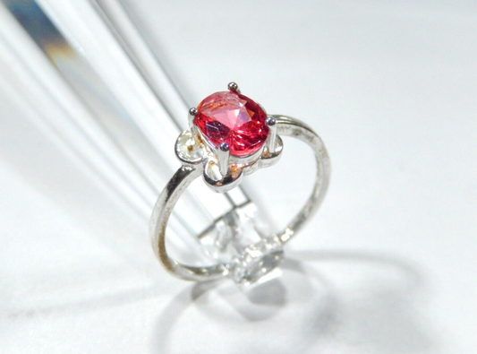 *VINTAGE*  1.00 Carat AAA Oval Red Tourmaline Sterling Solitaire Ring Sz 9