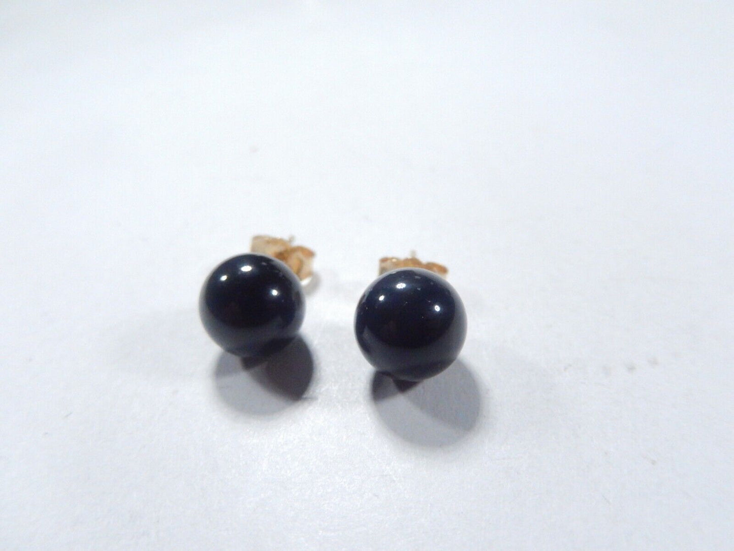 14K Yellow Gold 8mm Round Bead Black Onyx Solitaire Earrings
