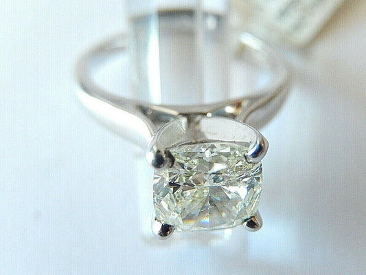 NATURAL NOT ENHANCED 1.5 CT SI1 CUSHION DIAMOND SOLITAIRE RING 14K WHITE GOLD
