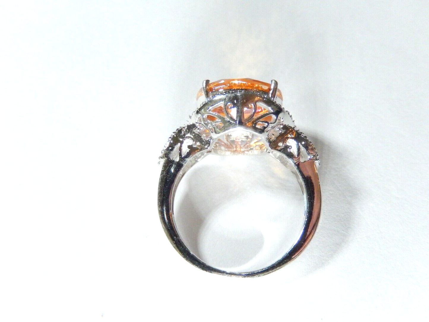 Sterling Silver 9.50 CT Round Citrine & Diamond  Ring Size 10.5