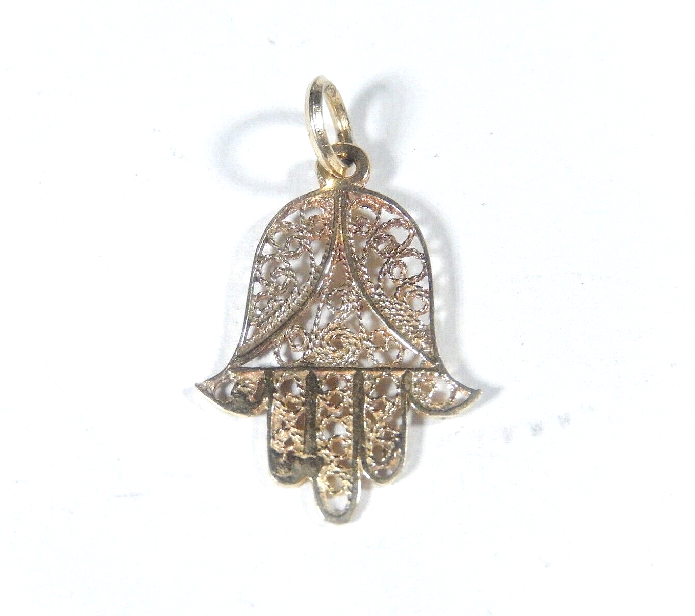 Solid 14k Yellow Gold Filigree Hamsa Hand Pendant/Charm