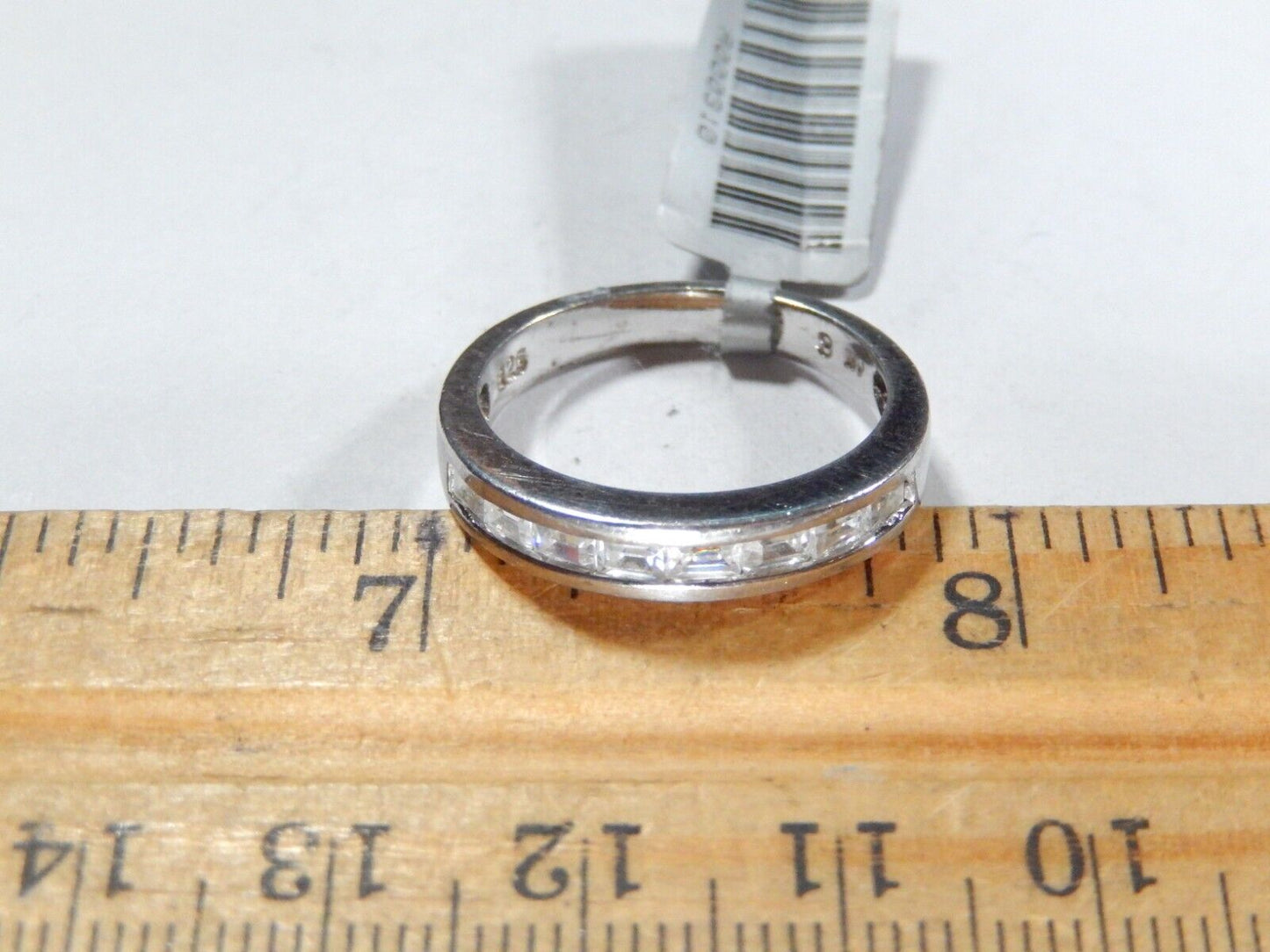 *VINTAGE*  Sterling Silver .75 CT Emerald Cut CZ 3.25mm Wedding Band Ring Size 8