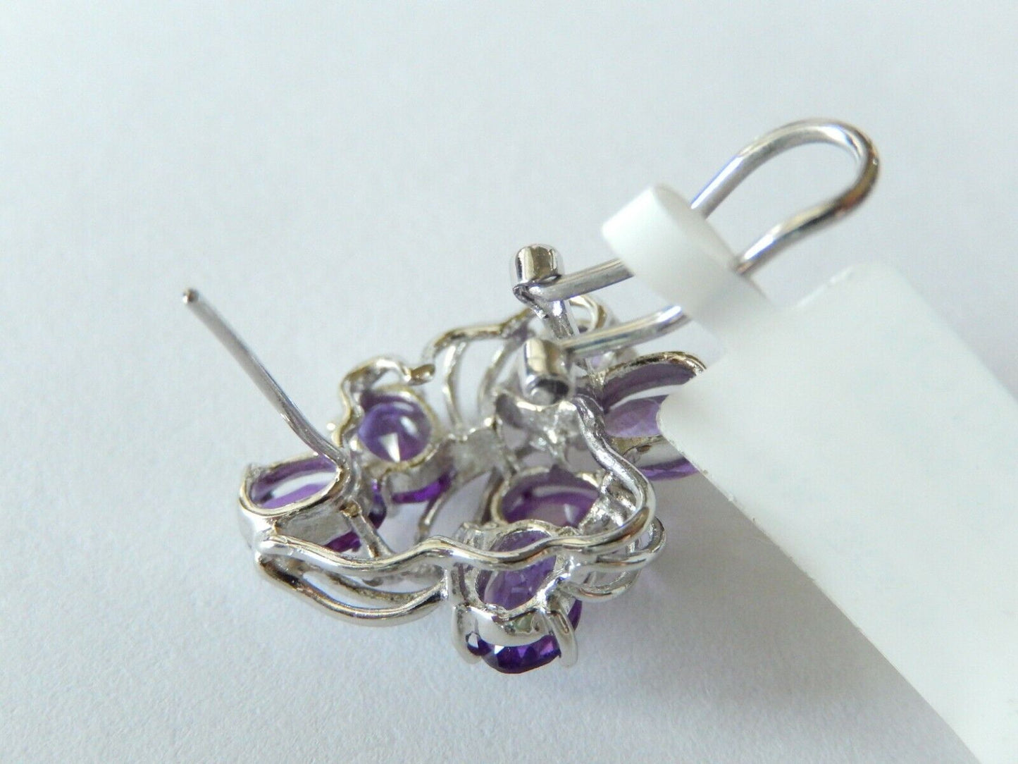 *VINTAGE* Large 14K White Gold 3CT Amethyst Oval Cut French Clip Stud Earrings