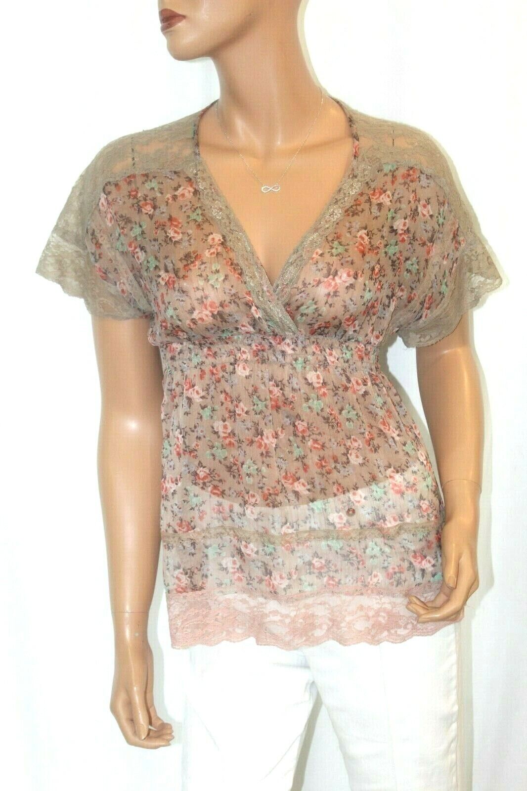 Style That Works by Vanity Women Chiffon  Short Sleeve Blouse Size Small
