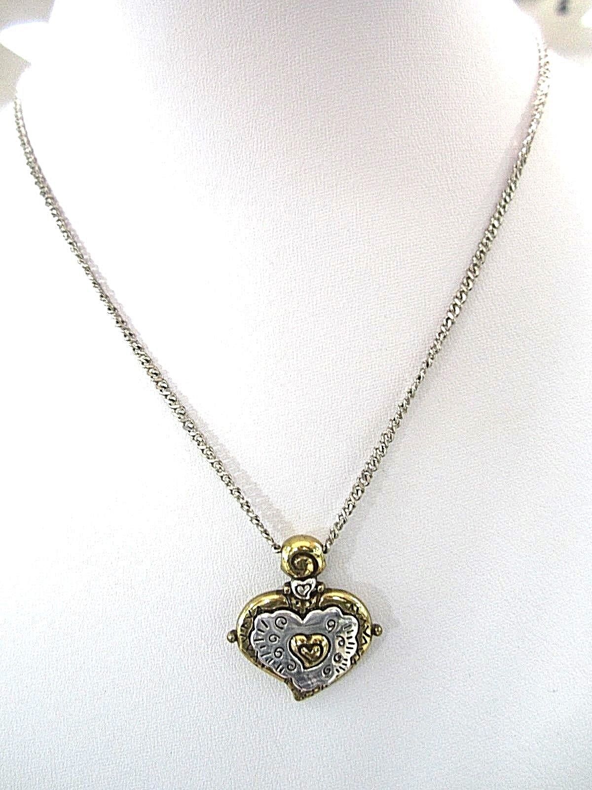 RETIRED Brighton 16"-18" Silver Chain With Gold/Silver Plated Heart Pendant