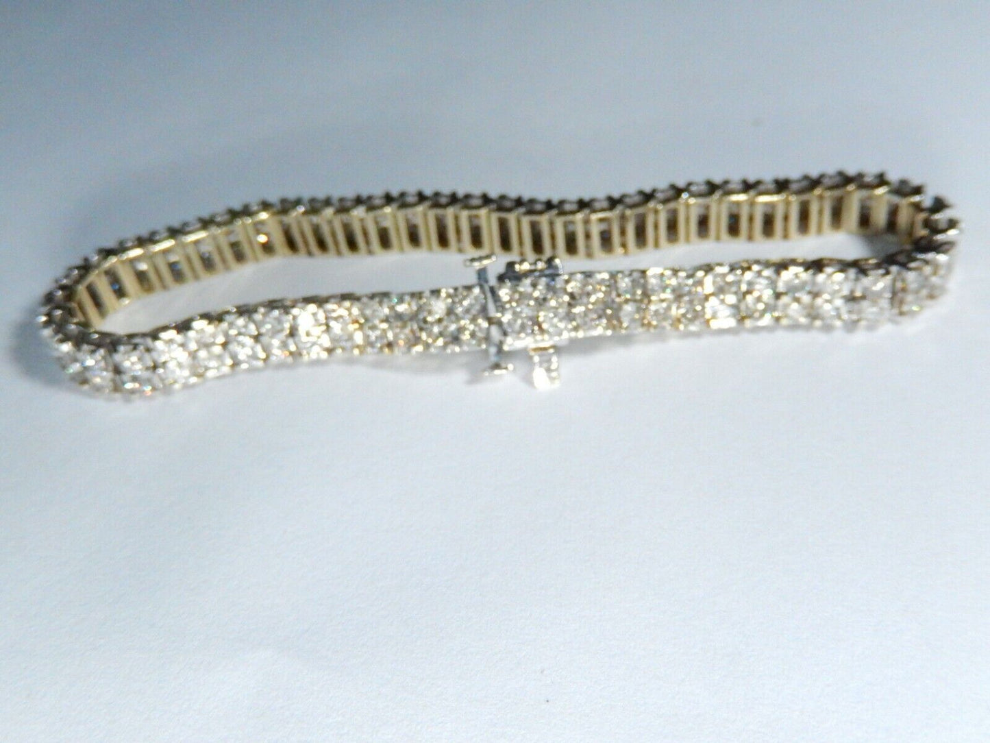 *VINTAGE* Heavy 14K 2-Tone Gold Approx. 2.50CT Diamond Double Row 7.25" Bracelet