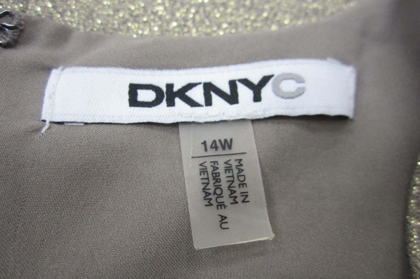 NWT DKNY GOLD GLITTER RUCHED SHEATH DRESS FULLY LINED SIZE 14W (MSRP $159.50)