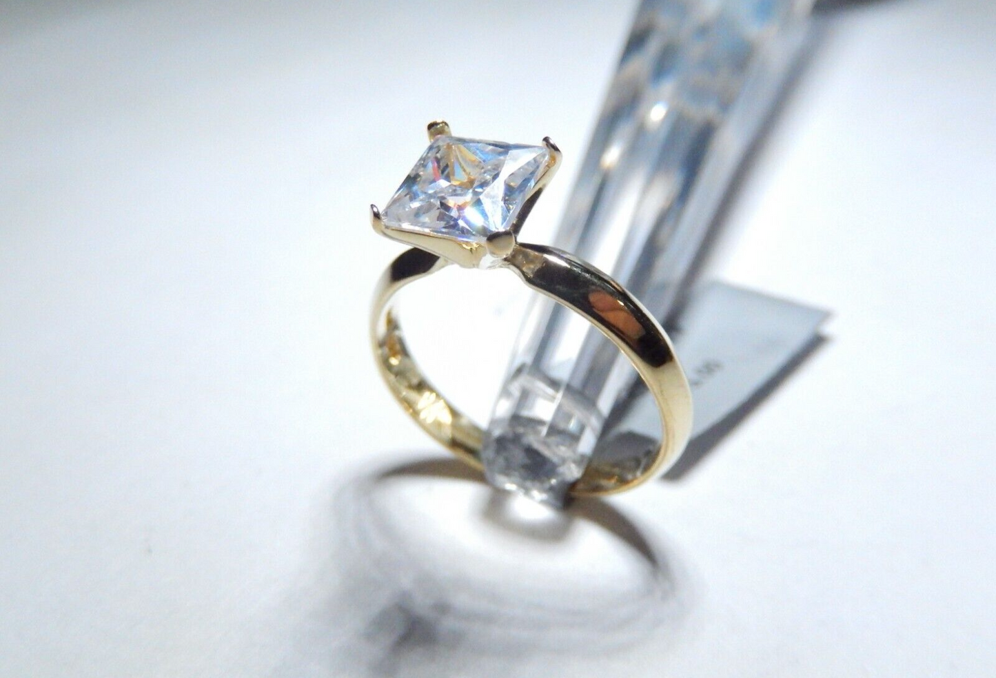 Gold Vermeil  2.00 CT Princess Cut Solitaire Sterling .925 Ring Size 8