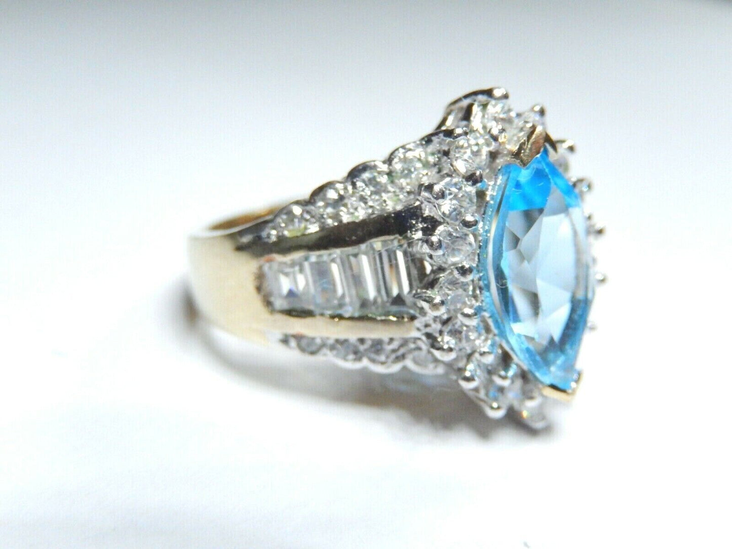 *VINTAGE* Blue Topaz & Cubic Zirconia 14k Yellow Gold Over Sterling Silver Ring