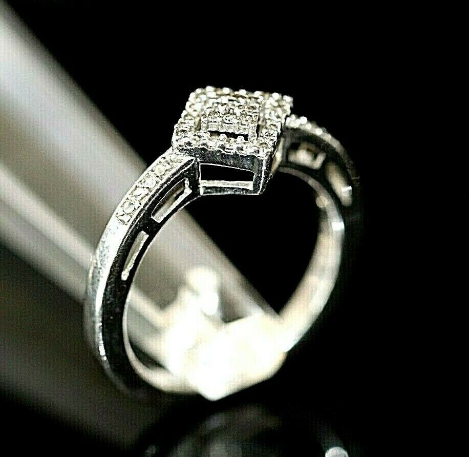 *VINTAGE* 925 Sterling Silver Stunning Retro REAL DIAMOND Wedding Ring Size 8.25