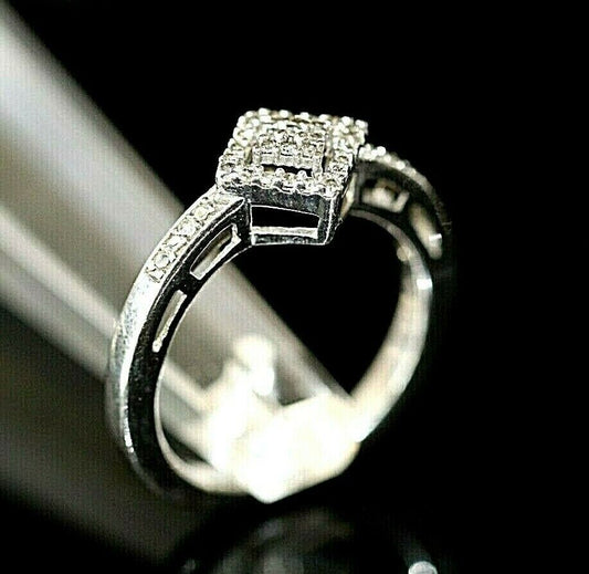 *VINTAGE* 925 Sterling Silver Stunning Retro REAL DIAMOND Wedding Ring Size 8.25