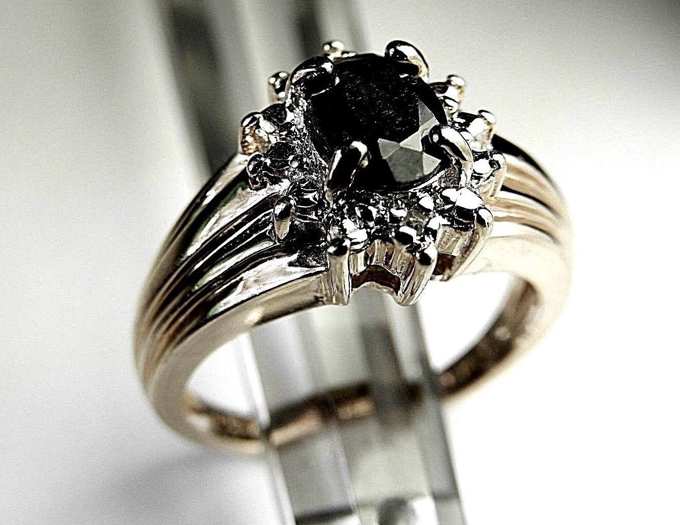 Sapphire & Real Diamond Solitaire With Accent Ring 14k Gold Over Sterling Silver
