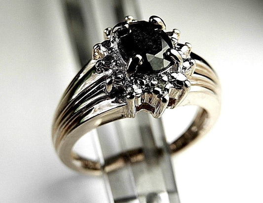 Sapphire & Real Diamond Solitaire With Accent Ring 14k Gold Over Sterling Silver