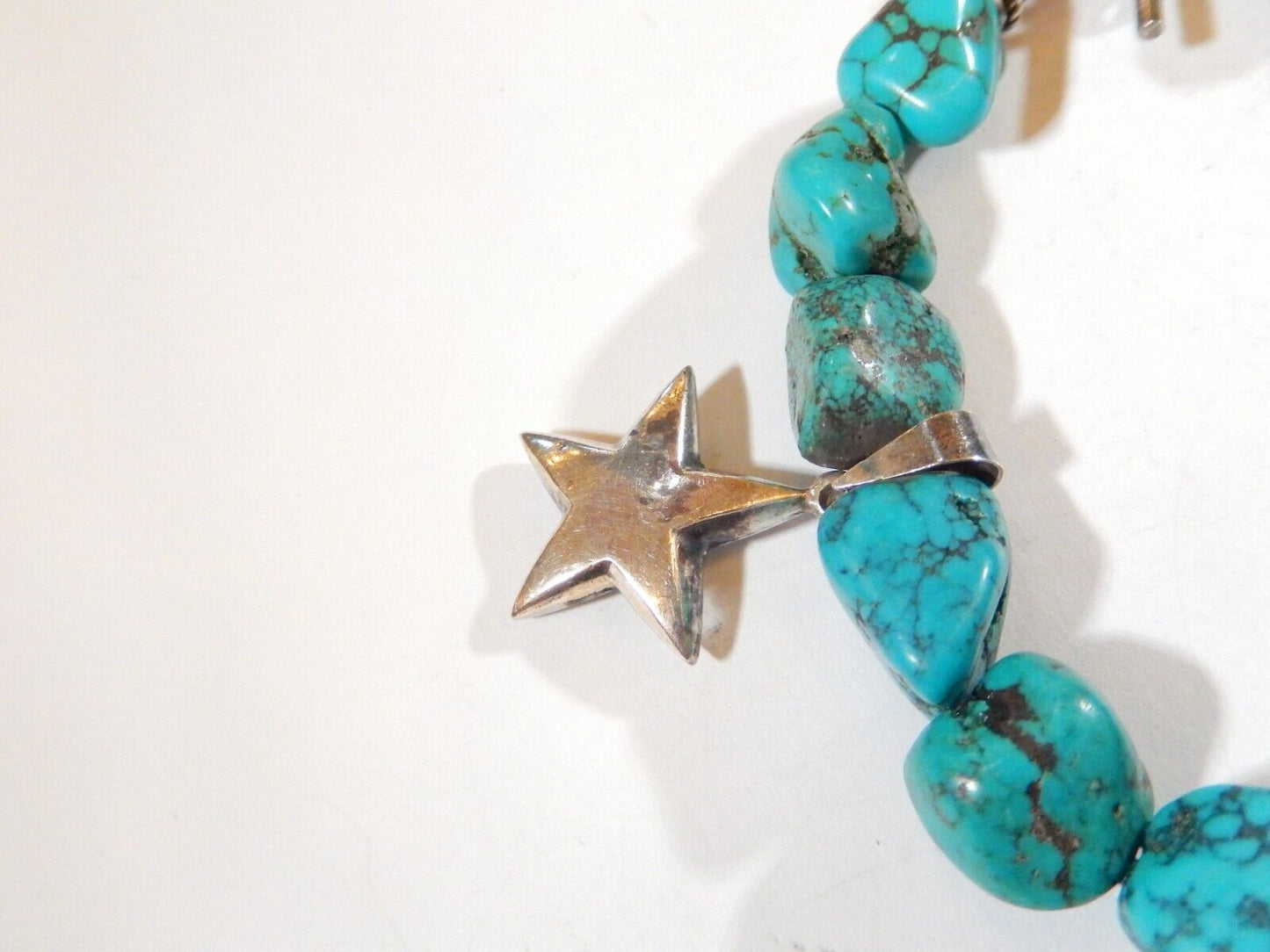*VINTAGE* Sterling Silver Charms And Turquoise Chunky Beaded Bracelet 9"