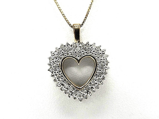 LADIES SOLID 10K YELLOW GOLD 1/3ct NATURAL DIAMOND HEART LOVE PENDANT