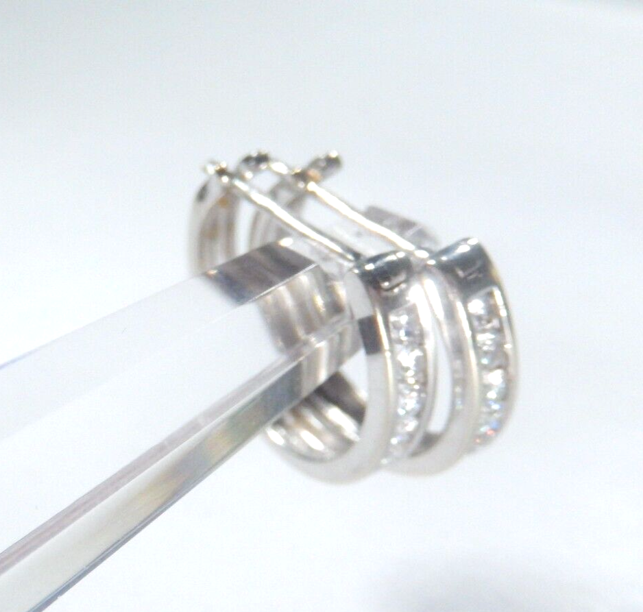 *VINTAGE*  14K White Gold .50 CT Round Cut Natural GH SI Diamond Hoops Earrings