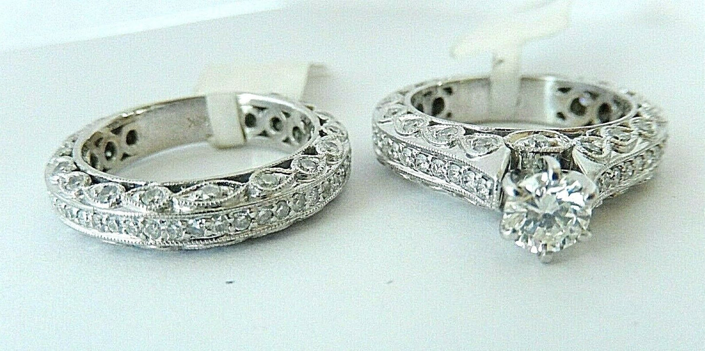 18K WHITE GOLD NATURAL 2.5 CTW DIAMOND ENGAGEMENT RING WEDDING BAND SET SIZE 6.5