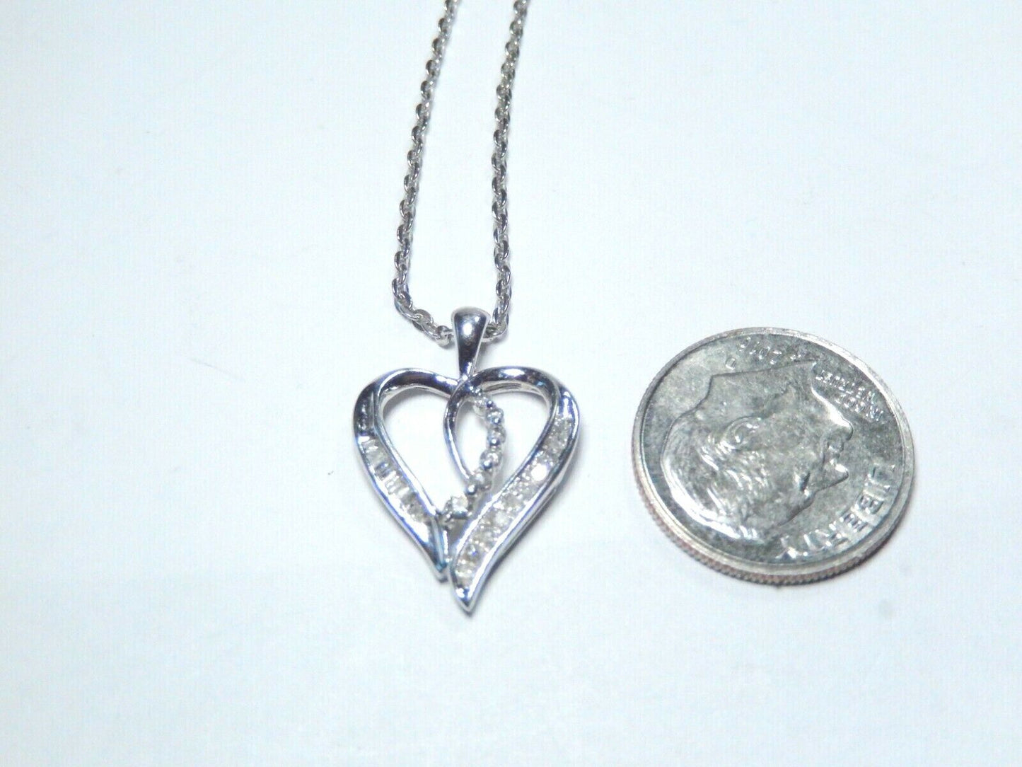 *NEW*  10K White Gold Diamond Heart Shaped Pendant w/ 18" Chain