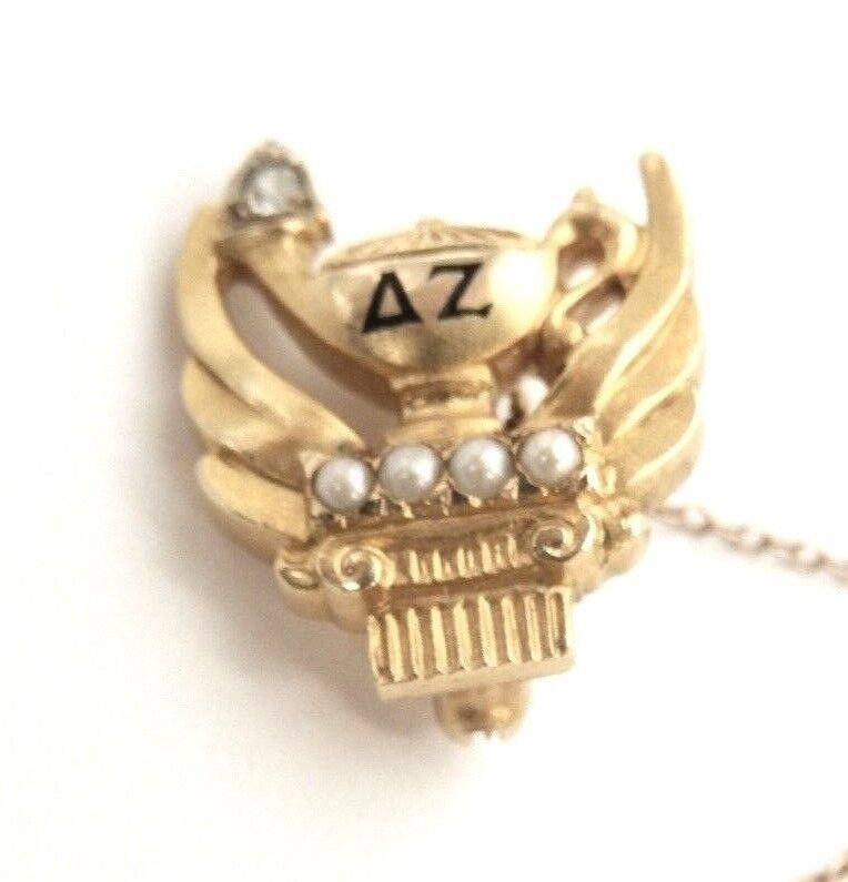 Vintage 1948 14K Yellow Gold Diamond Delta Zeta AZ Fraternity Sorority Badge Pin