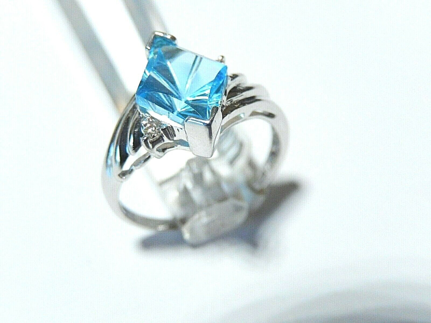 *NWT*  10K WHITE GOLD 7.00 CT MARQUISE FANCY CUT NATURAL BLUE TOPAZ RING SIZE 7