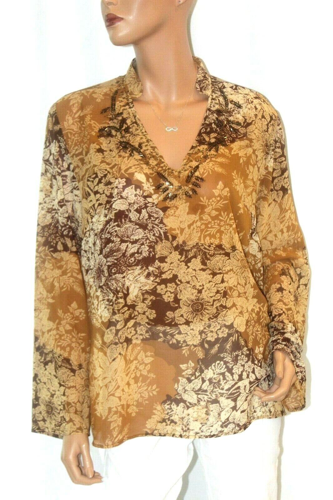 Lane Bryant Womens Chiffon Blouse Pullover Beaded Long Sleeve Blouse Size 14/16