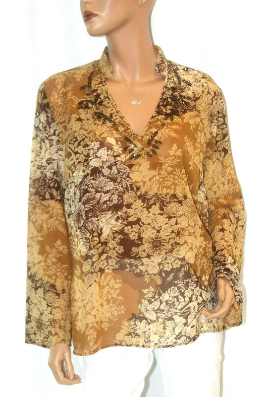 Lane Bryant Womens Chiffon Blouse Pullover Beaded Long Sleeve Blouse Size 14/16