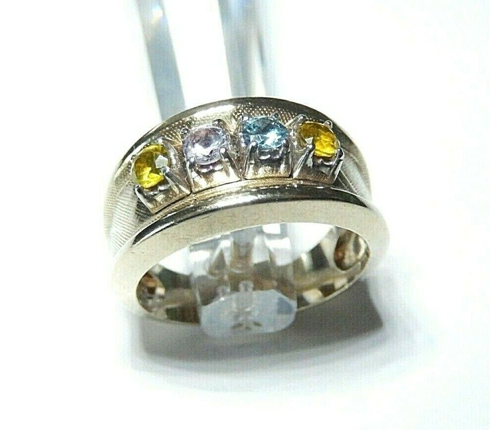 *VINTAGE* 10k Yellow Gold Four Gem Stone 10mm Wide Ring Band Size 6.75