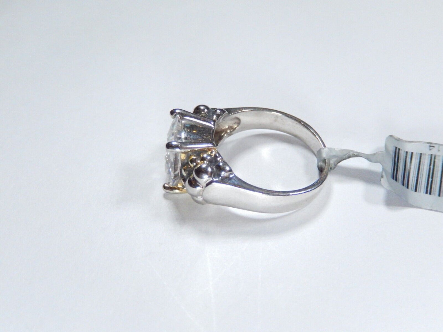 STERLING SILVER 2.50CT  EMERALD CUT CZ ARTISIAN BEAD BAND SOLITAIRE RING Sz 5